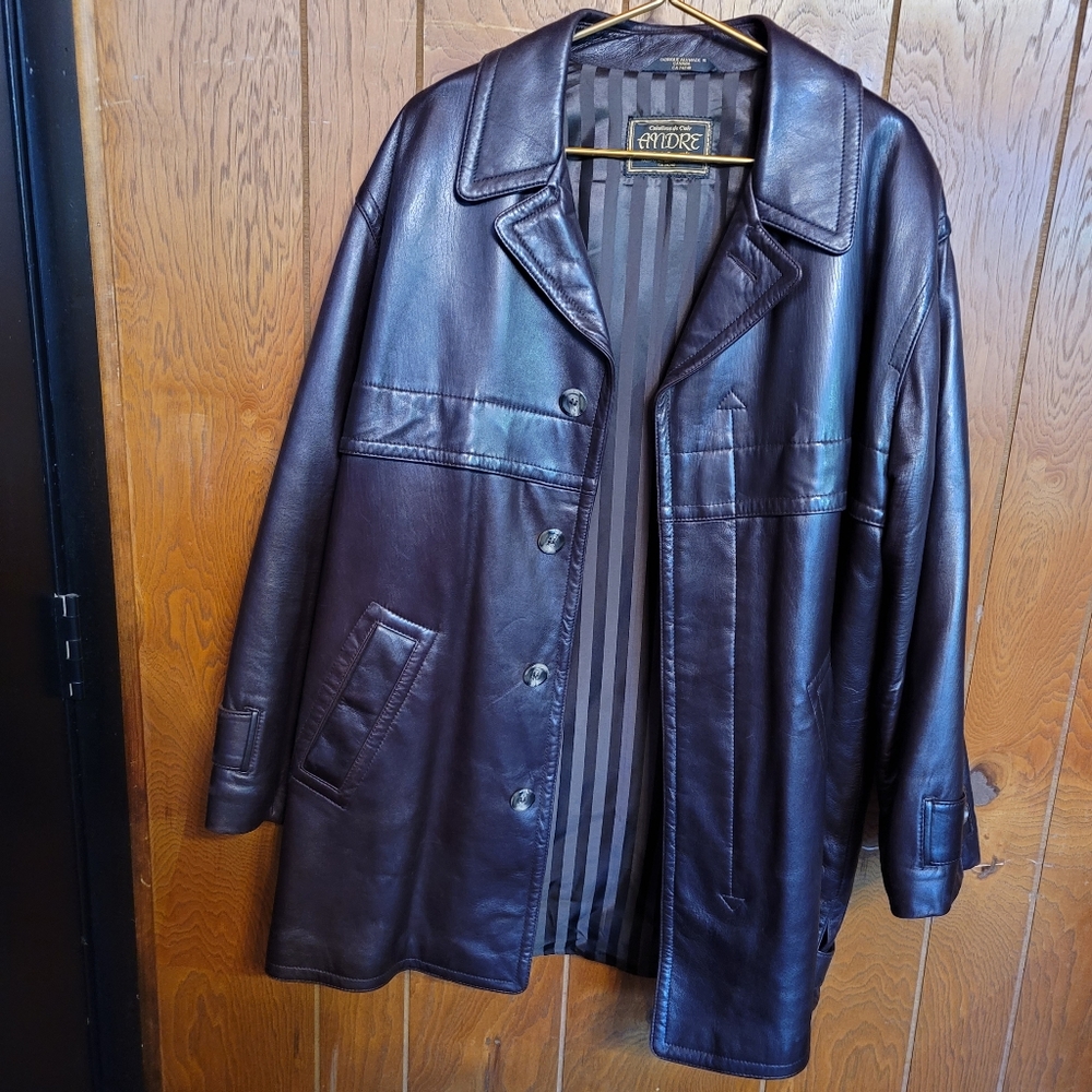 Creations de Cuir Mens Brown Leather Bomber Jacket